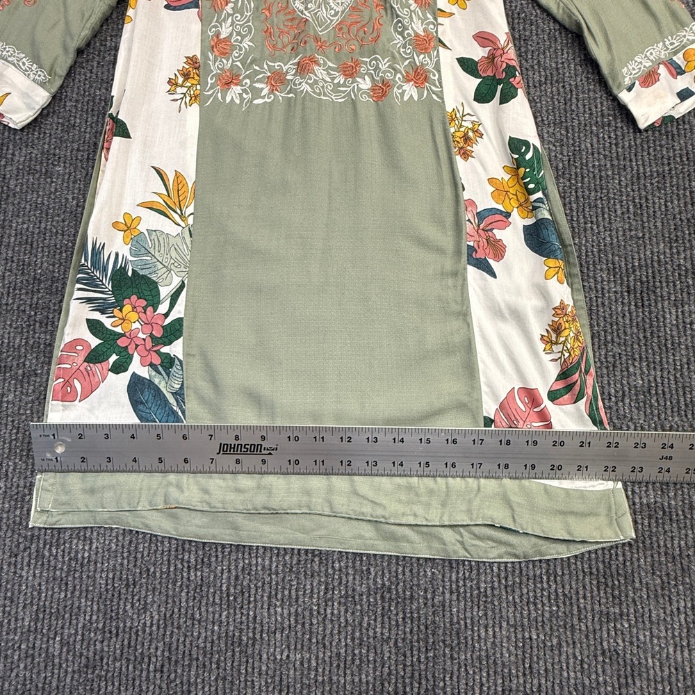 Haya Womens Embroidered‎ Floral Tunic Top Sage Green Long Sleeve Kurta Pakistan - Picture 5 of 10